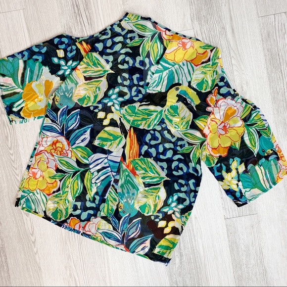Melissa Paige Tropical Floral Sheer Beaded Top - Picture 5 of 8